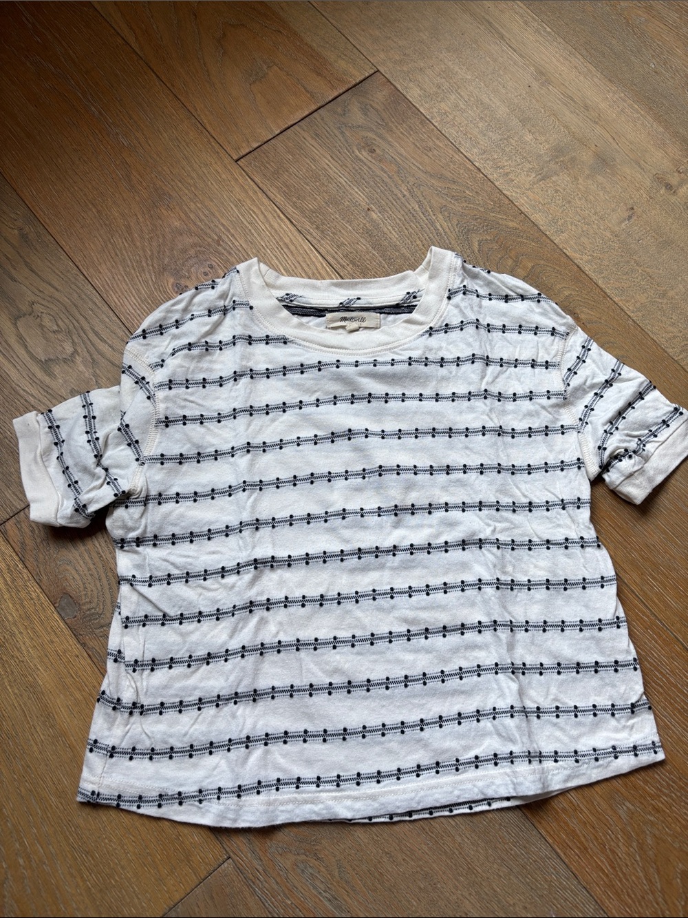 Madewell White Tee with Black Dotted Stripes